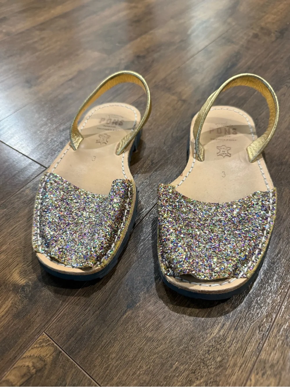Girls Multicolor Glitter Slingback Sandals in Gold